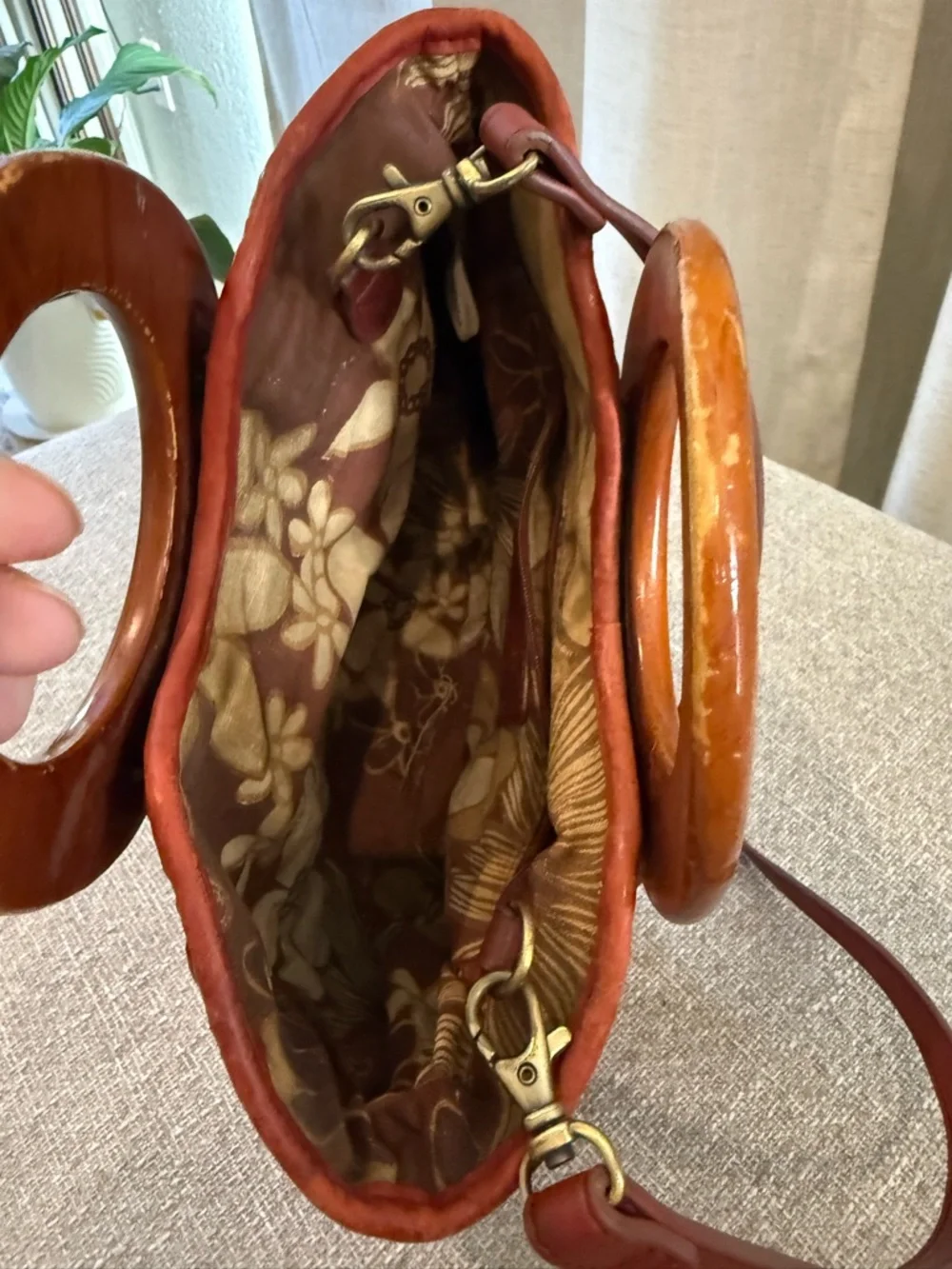 Fossil Woven Leather Crossbody Bag Boho Ring Detail Rust Red